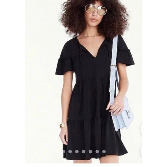 J. Crew Black Dress Short Tiered Flutter Sleeve Casual Knit NWT Size Small - Picture 2 of 10